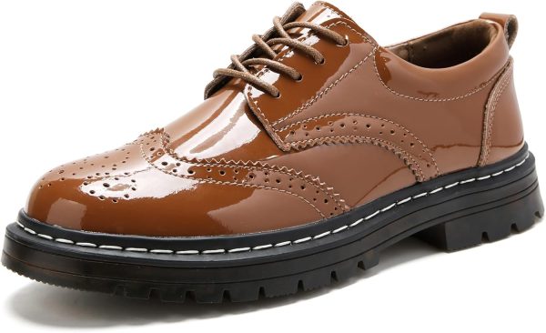 Womens Oxford Shoes Comfort Lace Up Slip Resistant Patent Leather Dress Shoes