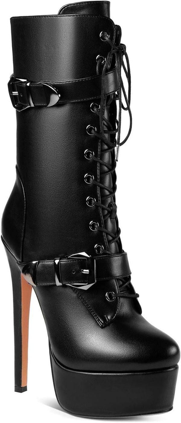 ANN CREEK 'Batian' Ultra High Stiletto Heels Platform Lace Up Boots