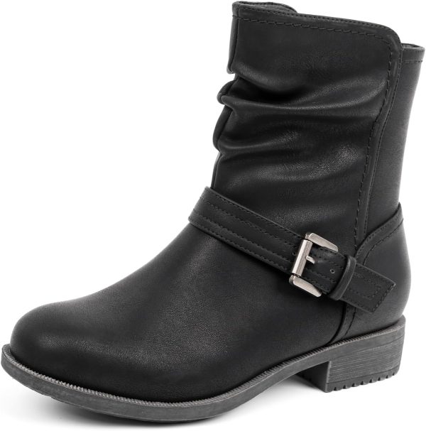 VJH confort Women's Mid Calf Boots, Comfort Buckle Slouchy Booties with Side Zipper