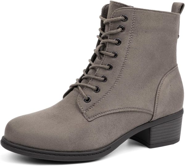 VJH confort Women's Fashion Ankle Boots Low Heels Chunky Lace-up Combat Bootie with Side Zipper